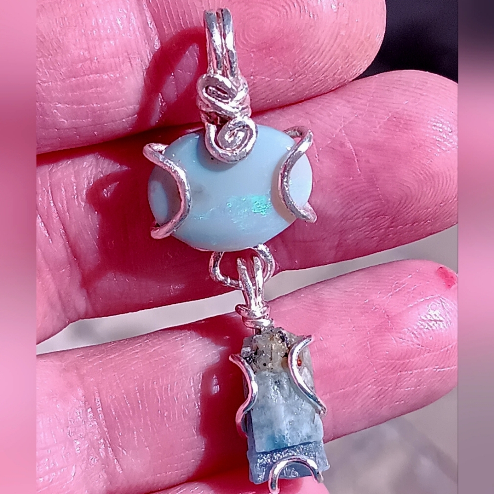 Australian Opal And Raw Aquamarine Pendant Sterling Silver - Picture 4 of 15